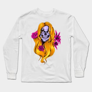 beauty skull illustration woman Long Sleeve T-Shirt